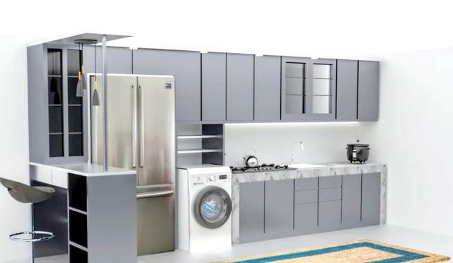 Desain kitchen set abu-abu